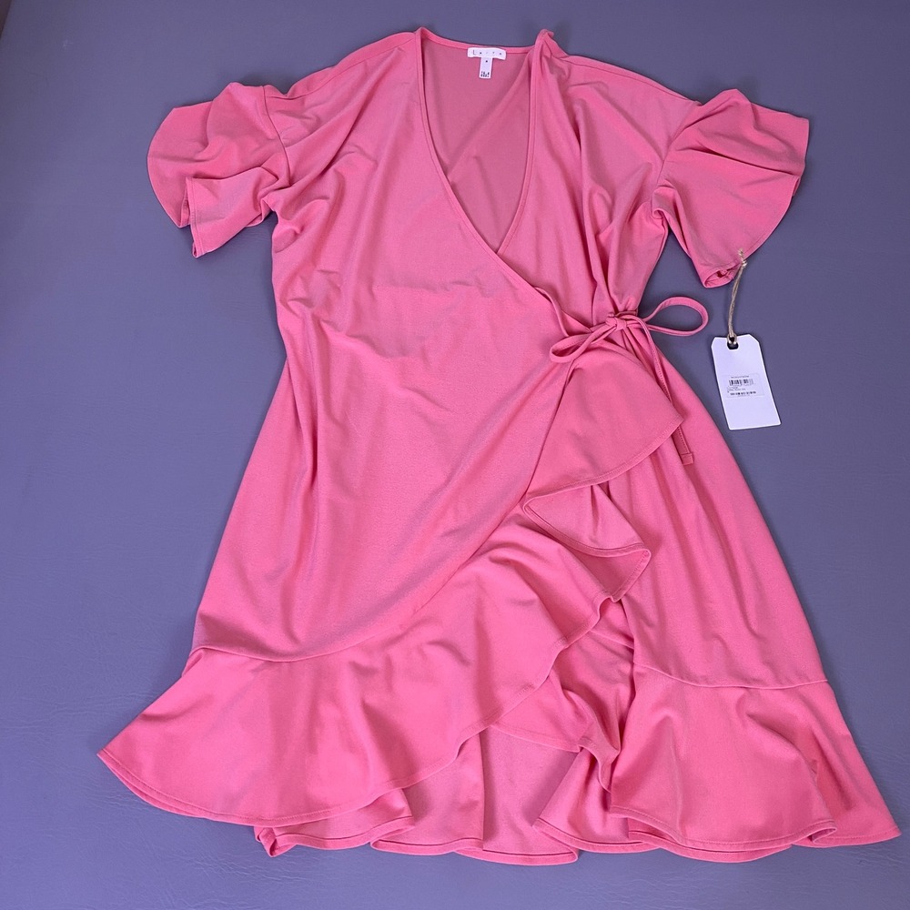 Leith Wrap‎ Dress Women's Medium Coral Rose Tea Pink Ruffle Short Sleeve New NWT
